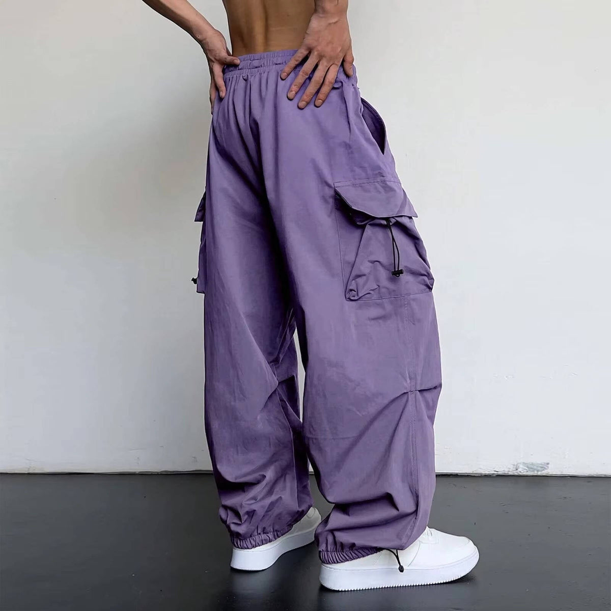 Men's Baggy Cargo Pants With Large Side Pockets And Durable Comfort Drawstring Waist