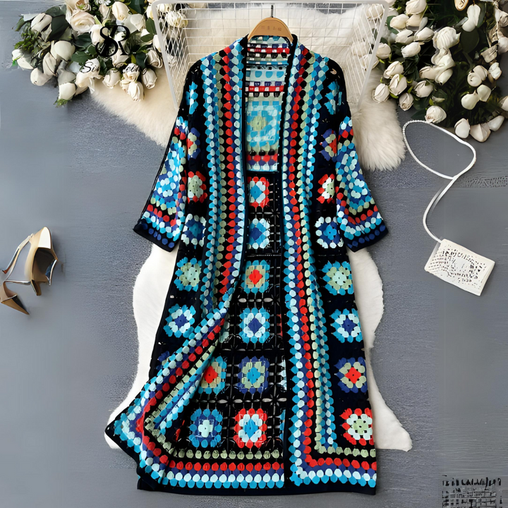 Crochet Cardigan Amelia Street Wave Unisex Boho Open Front