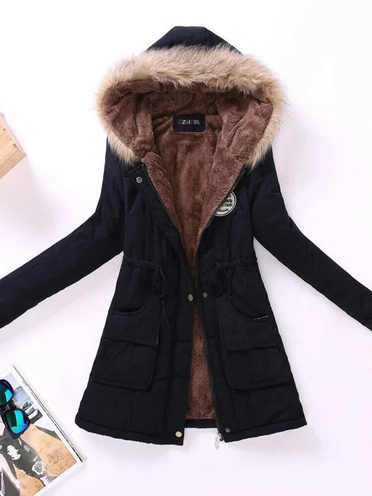 Street-wave Fleece Lined Cotton Jacket for Women Cozy Warmth and Style for Autumn Winter