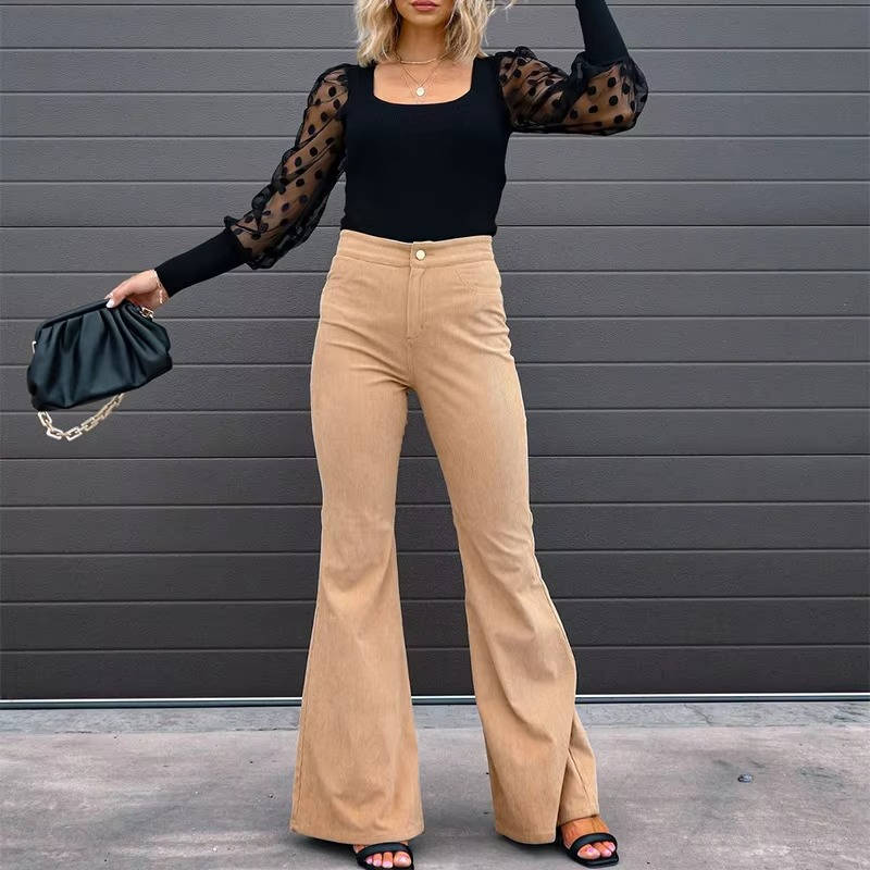 Street-Wave Women's Corduroy Flare Pants - Vintage Style Comfort With All Day Stretch