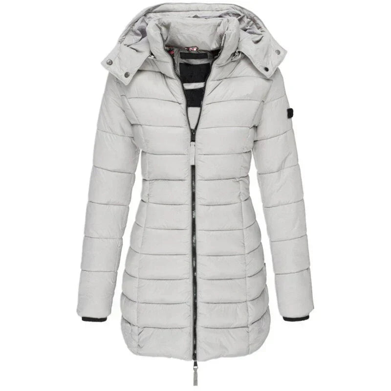 Street-Wave Women's Mid-Length Slim Puffer Jacket With Hood Cozy Warmth For Urban Everyday Wear