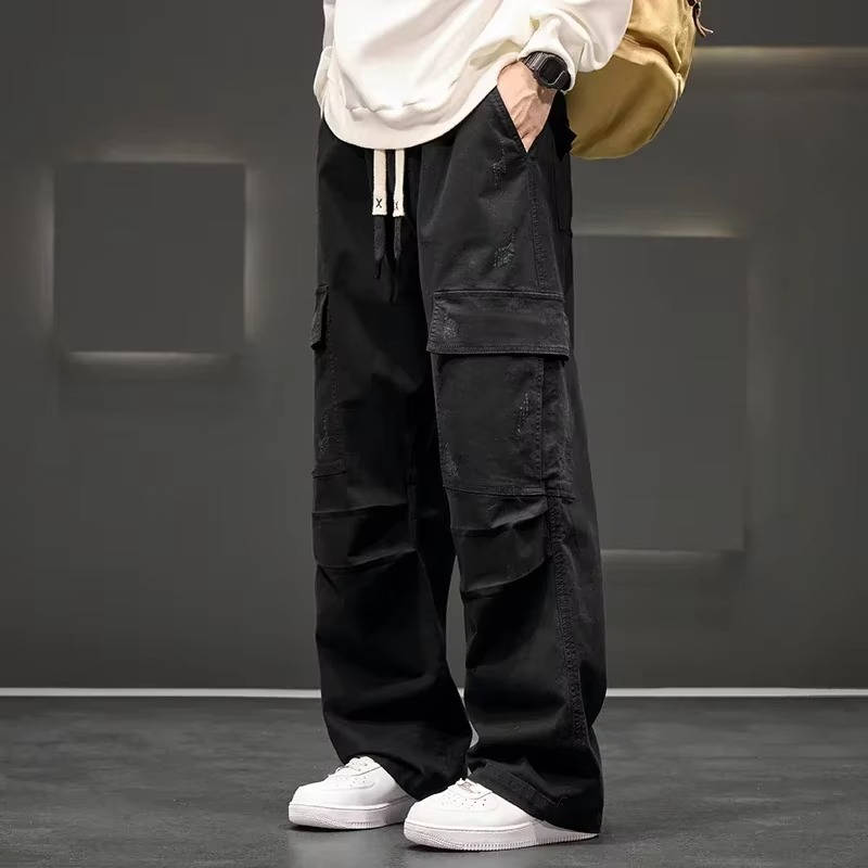 Loose Fit Cargo Pants For Men With Drawstring Waist And Multiple Pockets Casual Utility Trousers By Street-Wave