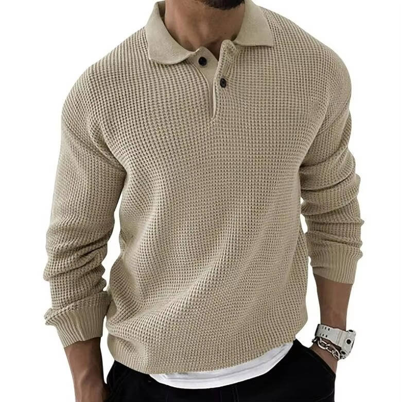 Street-Wave Mens Waffle Knit Long Sleeve Sweater - Cozy Waffle Knit Texture For Everyday Comfort