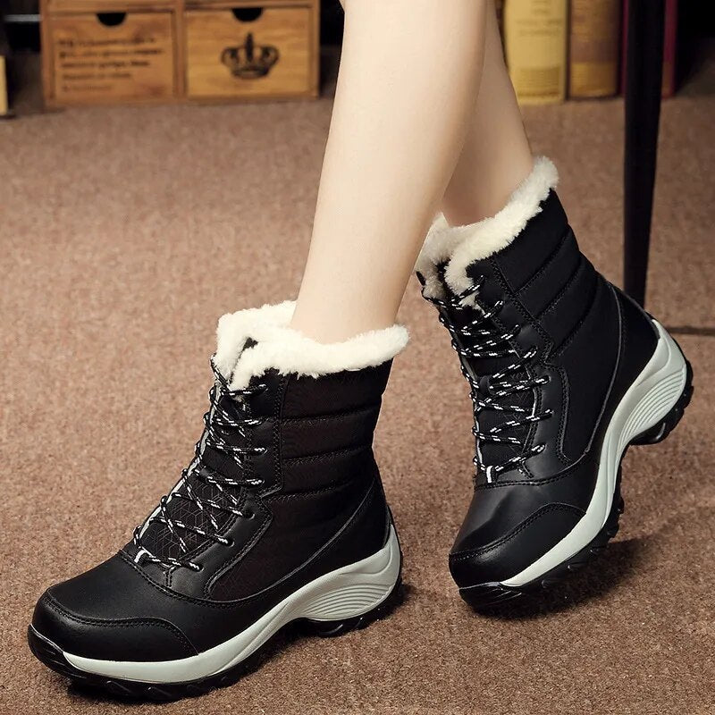 Street-Wave Waterproof Faux Fur Lace-Up Winter Boots For Women Warm Dry Comfort All Weather