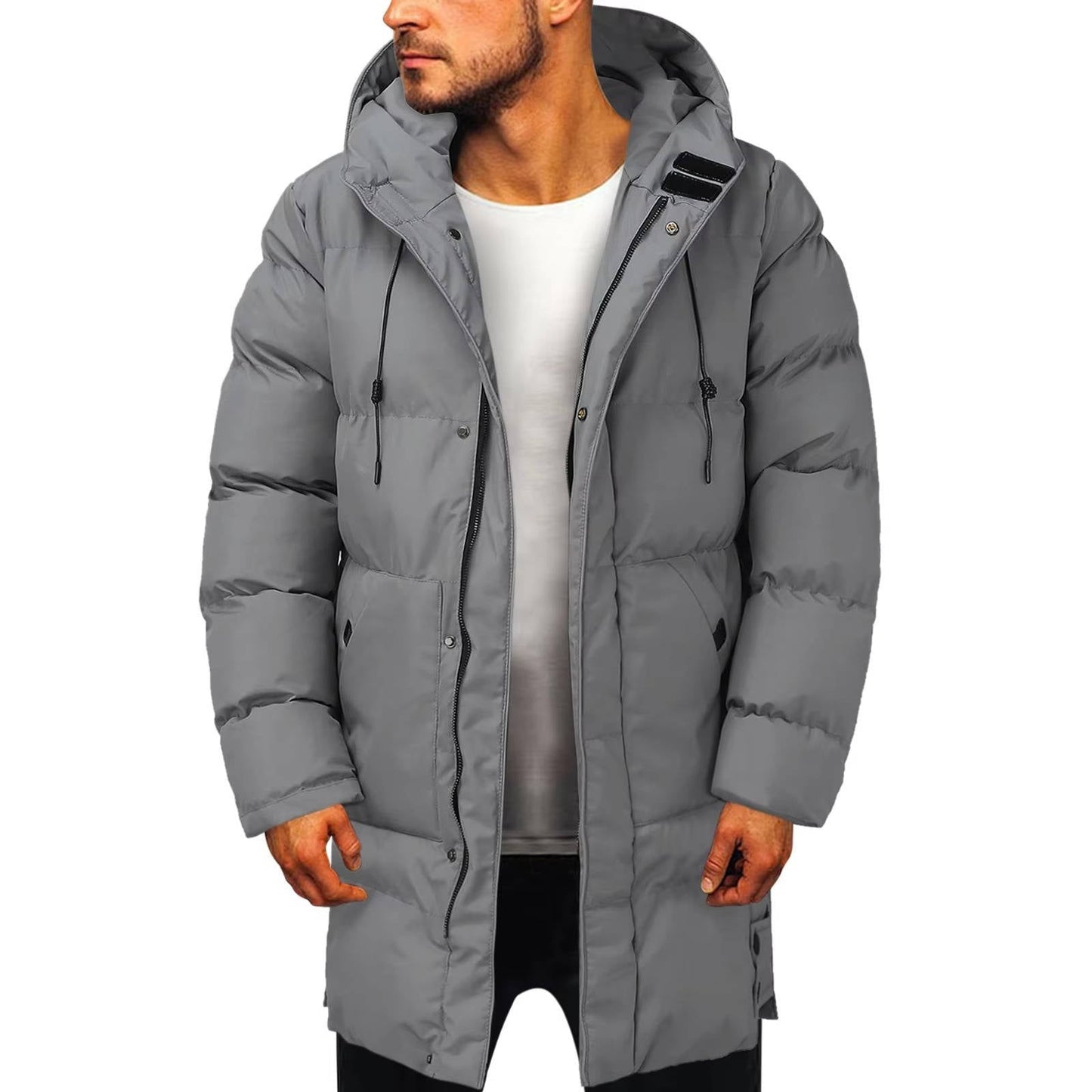 Men's Hooded Puffer Jacket Parka by Street-Wave Long Insulated Winter Coat for Cold Weather