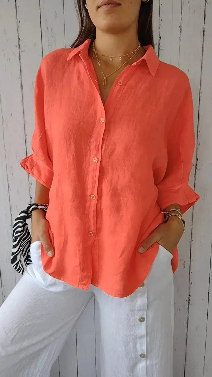 Women's Shirt - Lightweight Material - Relaxed Fit - Button Closure & Classic Collar