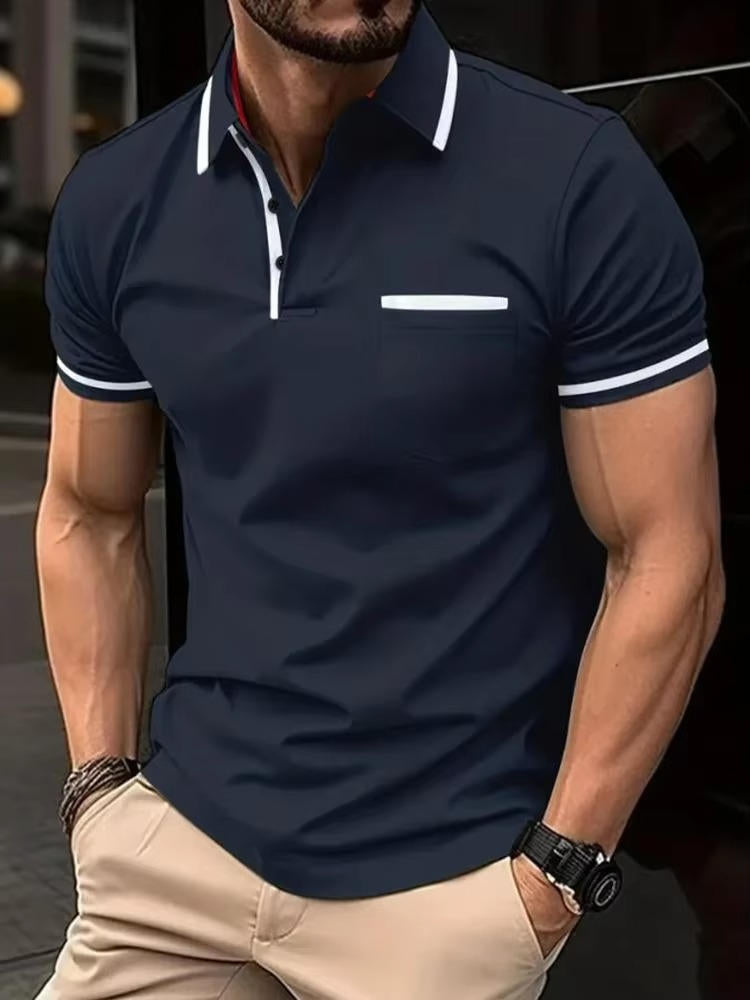 Men's Short Sleeve Polo Shirt With Chest Pocket For Casual Everyday Wear By Street-Wave