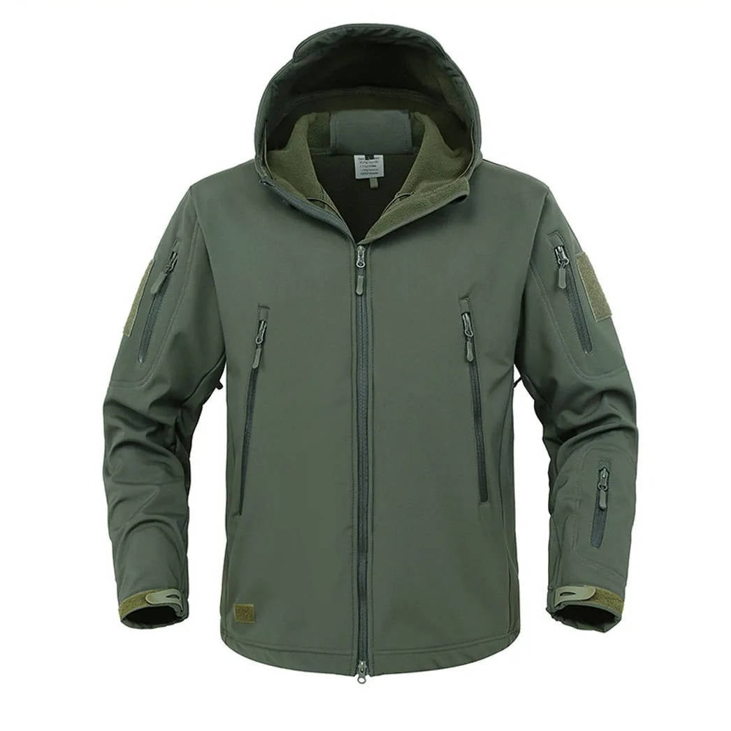 Street-Wave Men's Tactical Softshell Jacket With Hood Windproof Water Resistant Exterior And Multiple Zipper Pockets