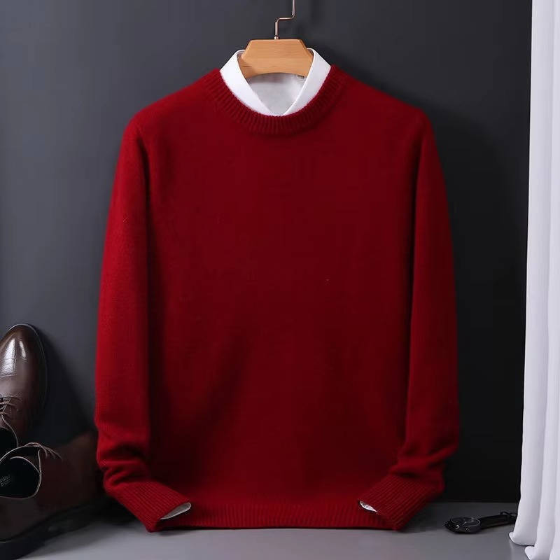 Mens Light Blue Crew Neck Sweater With Mock Collar Detail Cozy Knit Pullover For Everyday Wear