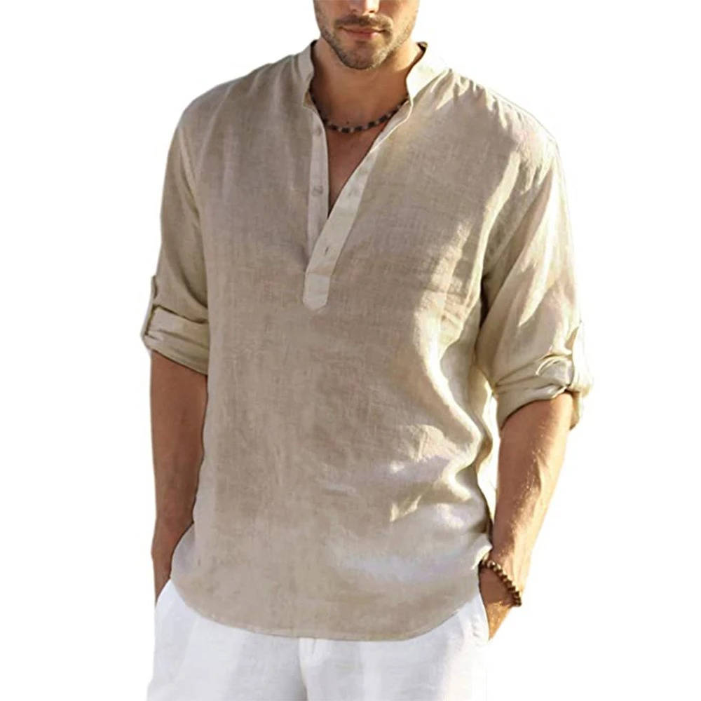 Mens Casual Henley Shirt Long Sleeves With Relaxed Fit For Everyday Wear And Weekend Outings