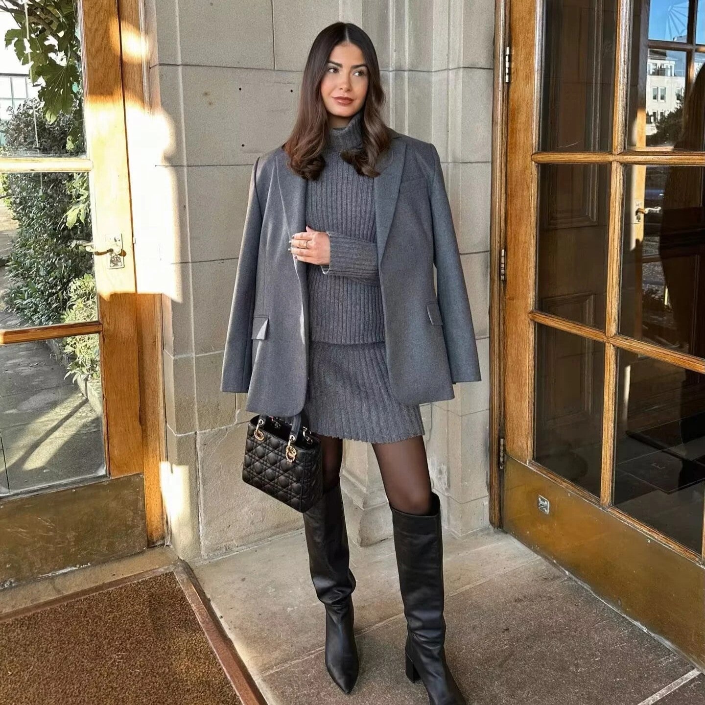 Street-wave Women Knit Dress Set With Cozy Coat For Everyday Casual Chic Style And Elegant Confidence