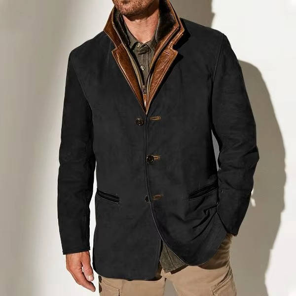 Men's Suede Blazer Jacket by Street-Wave Olive Brown Suede with Leather Trim Dressy Casual Coat