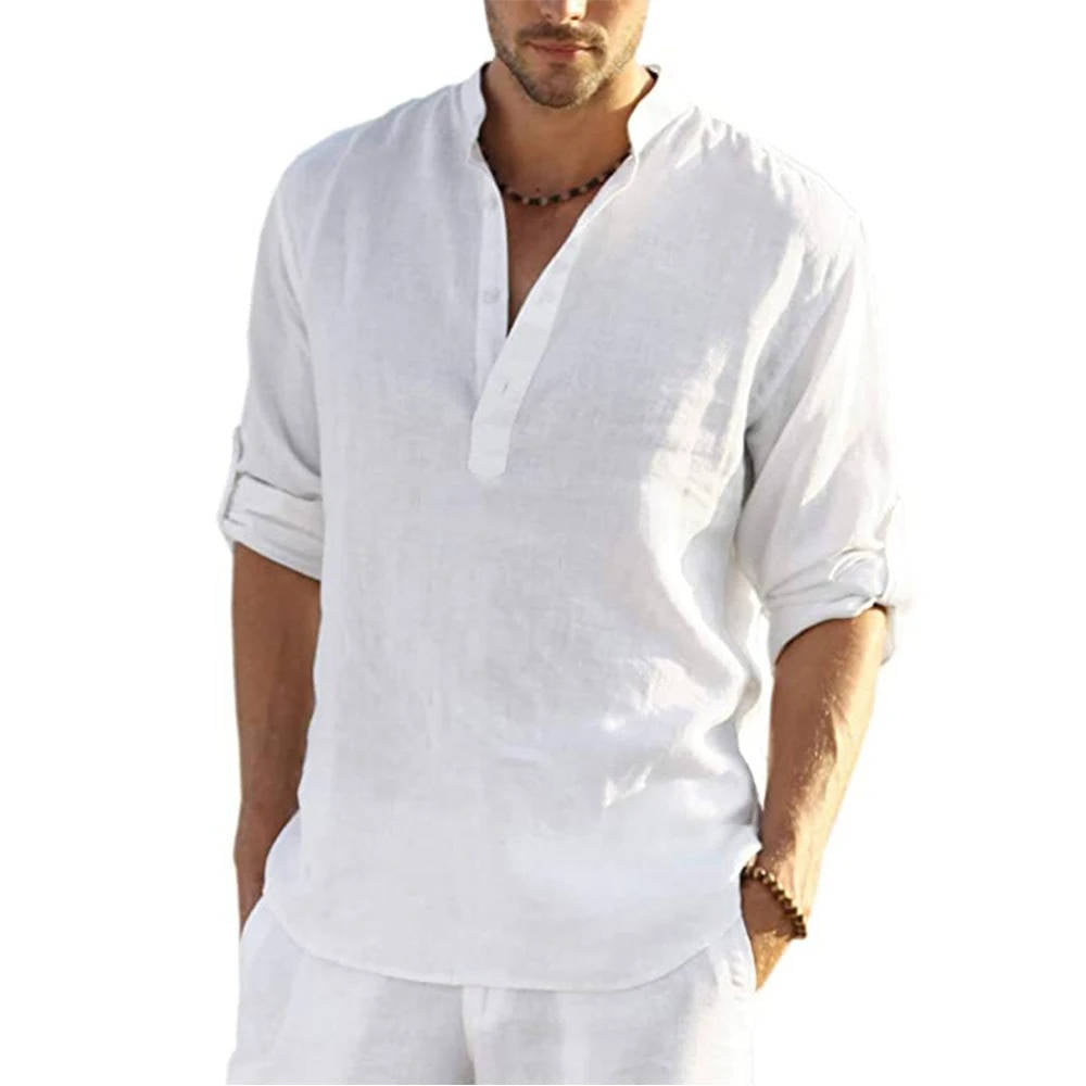 Mens Casual Henley Shirt Long Sleeves With Relaxed Fit For Everyday Wear And Weekend Outings
