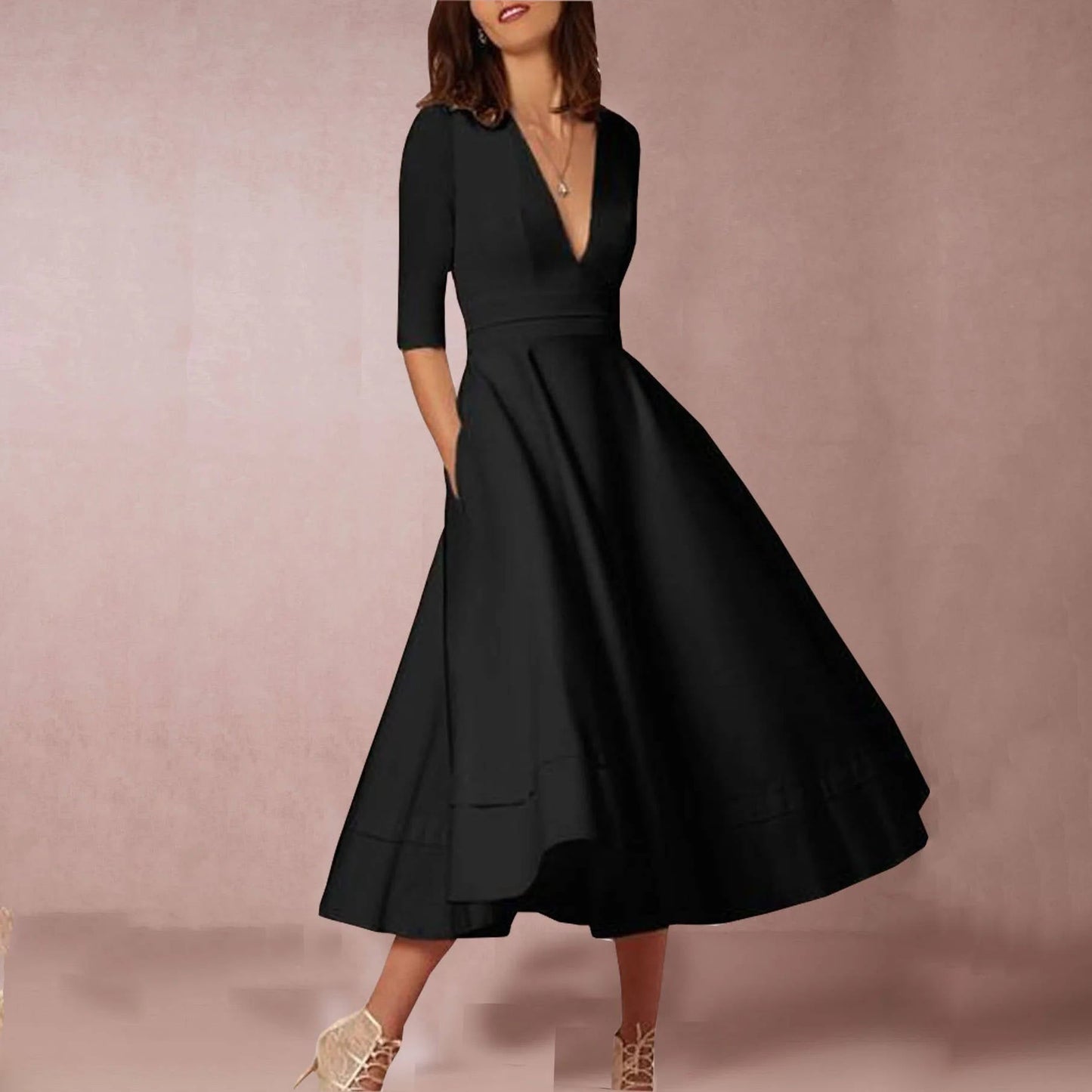 Elegant Deep V Neck Dress for Special Occasion