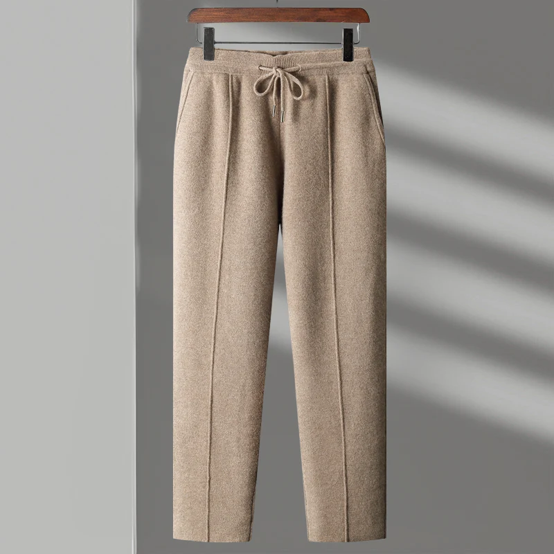 Men's Knit Trousers Relaxed Fit With Elastic Waistband Front Seams Inseam Pockets By Street-Wave