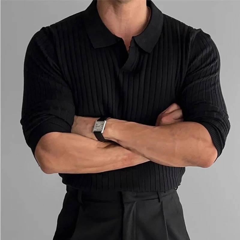 Street-Wave Mens Long Sleeve Knit Polo Sweater For Casual Wear Versatile Everyday Comfort Look