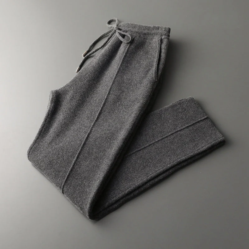 Men's Knit Trousers Relaxed Fit With Elastic Waistband Front Seams Inseam Pockets By Street-Wave