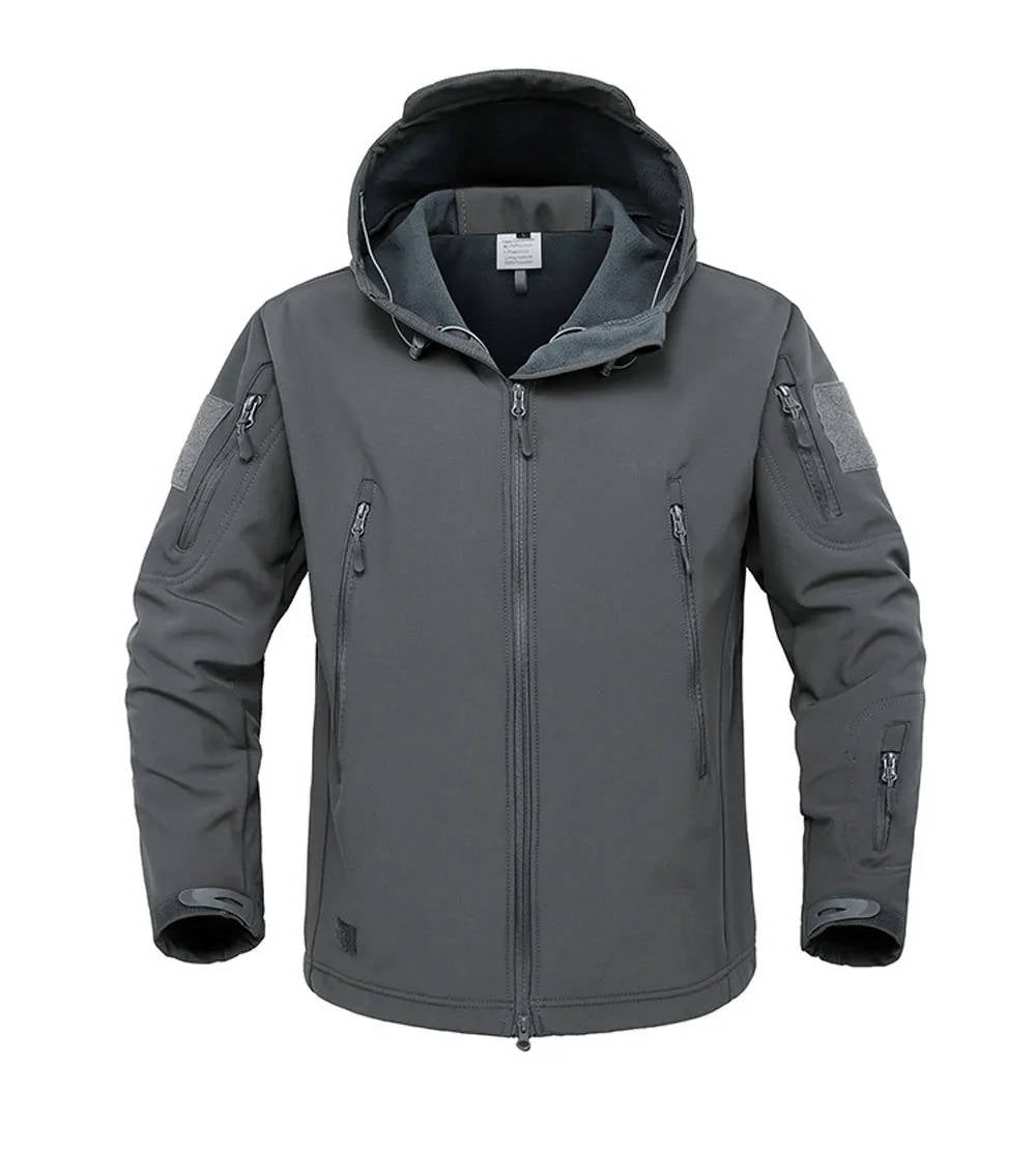 Street-Wave Men's Tactical Softshell Jacket With Hood Windproof Water Resistant Exterior And Multiple Zipper Pockets