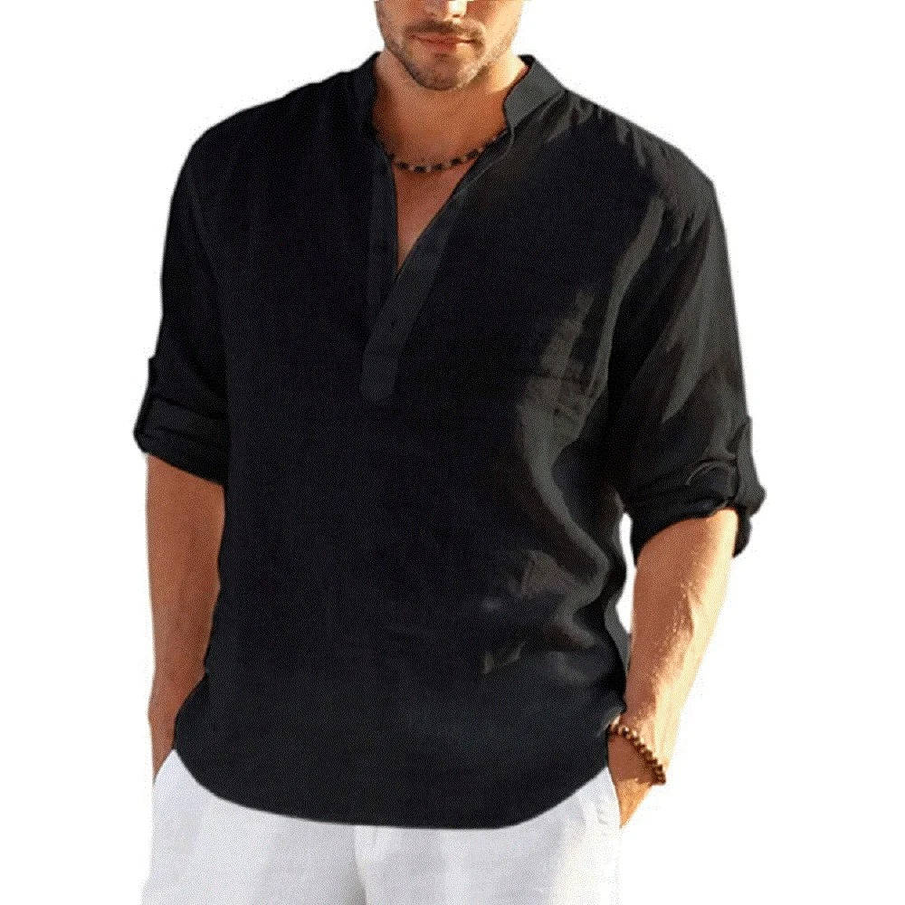 Mens Casual Henley Shirt Long Sleeves With Relaxed Fit For Everyday Wear And Weekend Outings