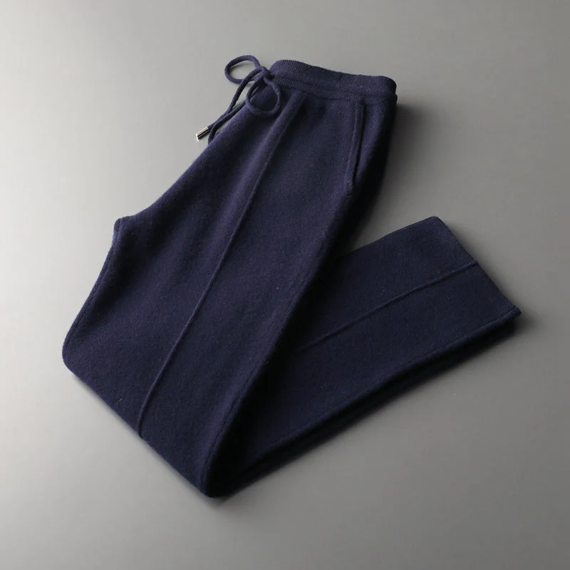 Men's Knit Trousers Relaxed Fit With Elastic Waistband Front Seams Inseam Pockets By Street-Wave