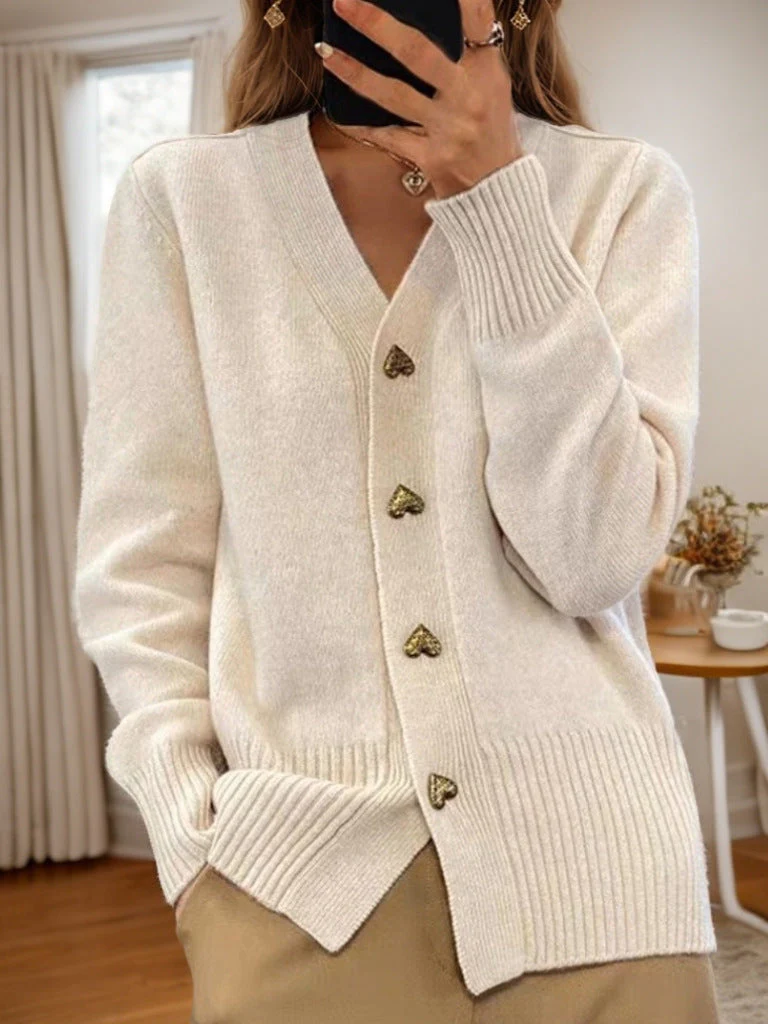 Chloe Doux Col V Cardigan StreetWave Women Luxe Wool Blend