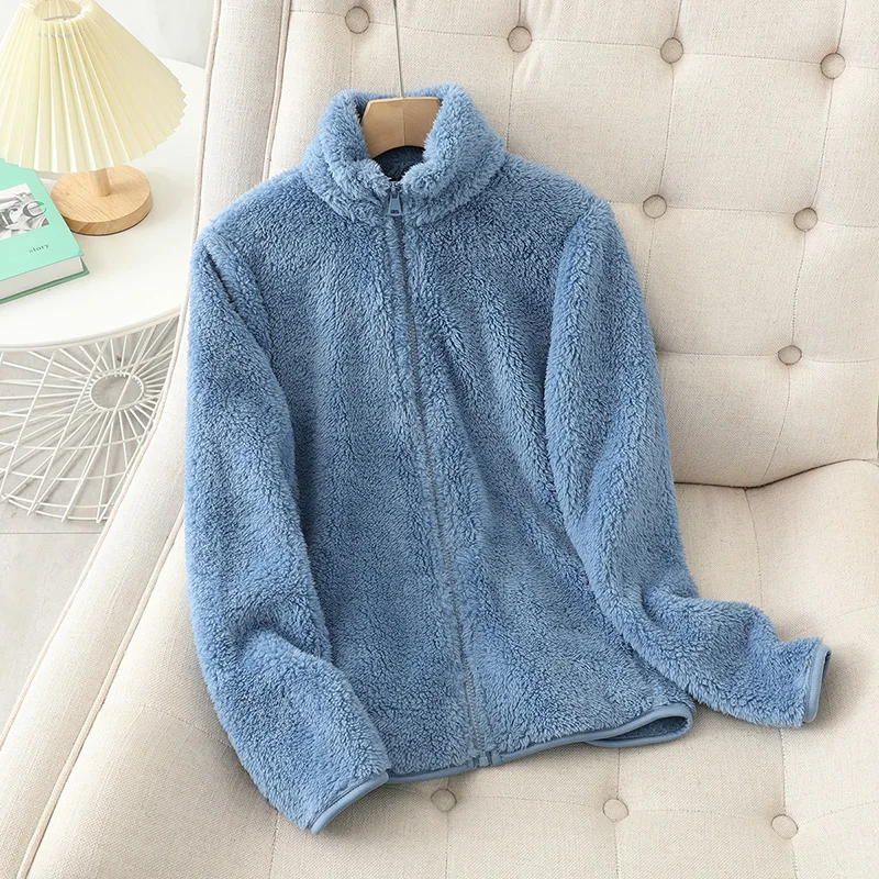 Street-wave Coral Fleece Jacket Unisex Reversible With High Collar Cozy Warmth Everyday