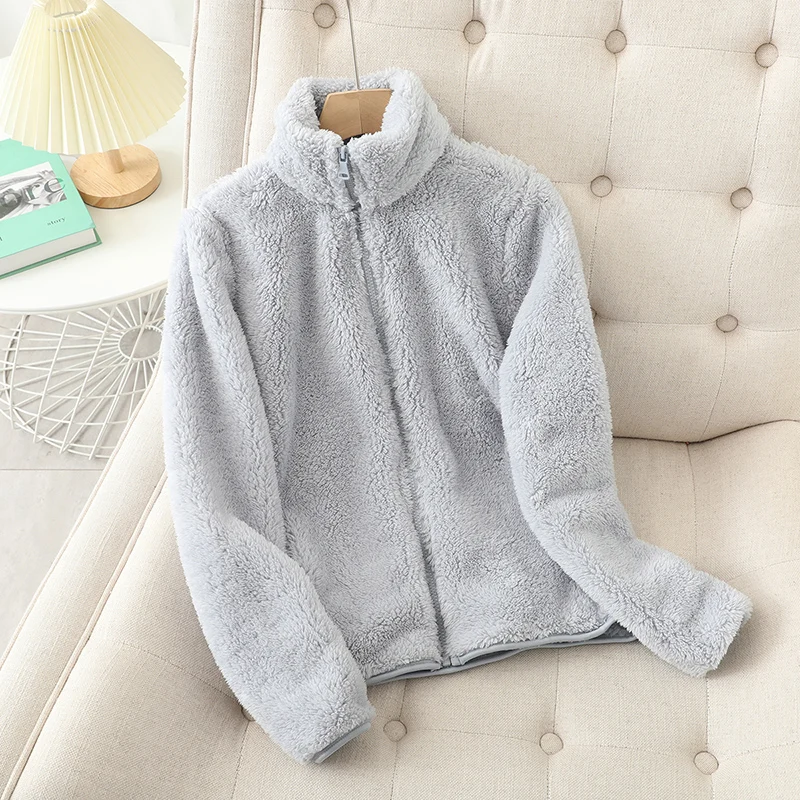 Street-wave Coral Fleece Jacket Unisex Reversible With High Collar Cozy Warmth Everyday