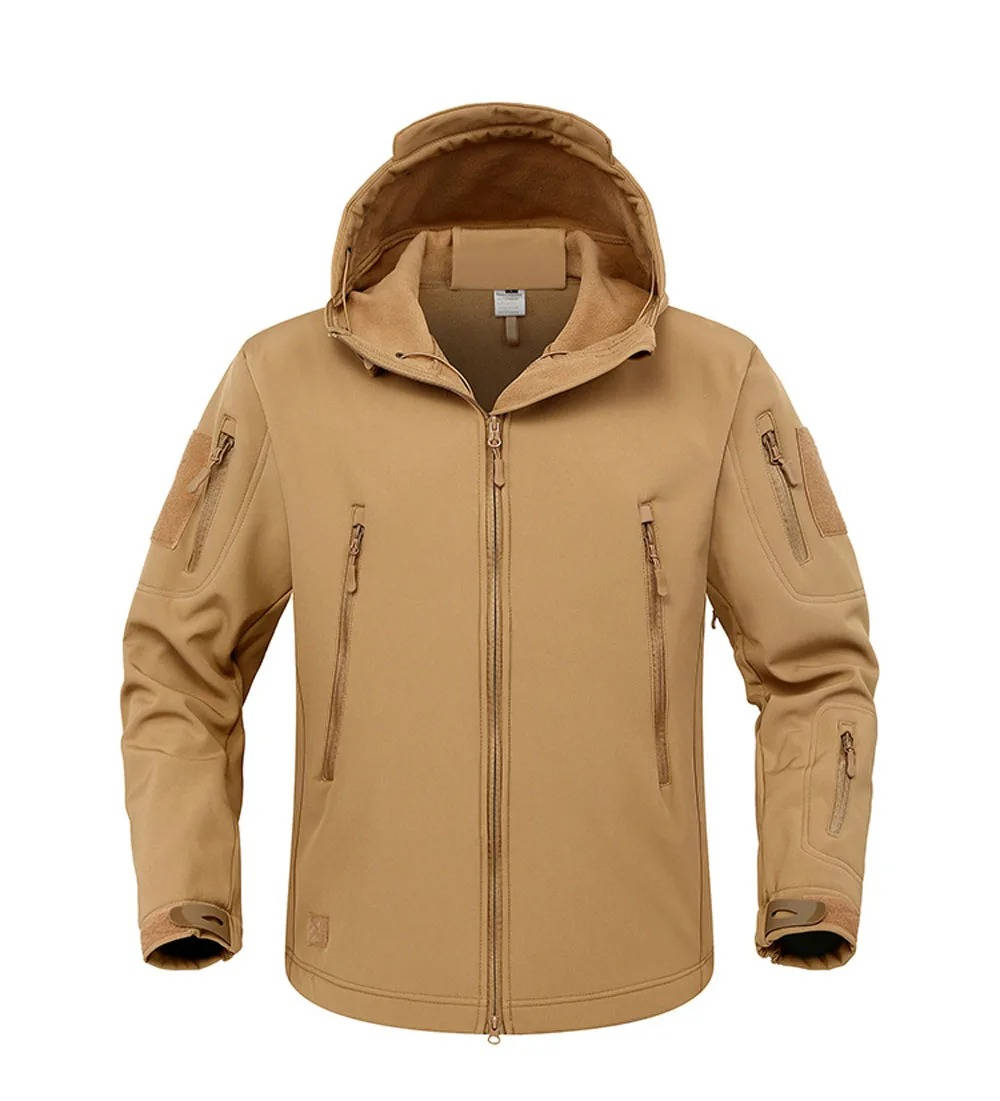 Street-Wave Men's Tactical Softshell Jacket With Hood Windproof Water Resistant Exterior And Multiple Zipper Pockets