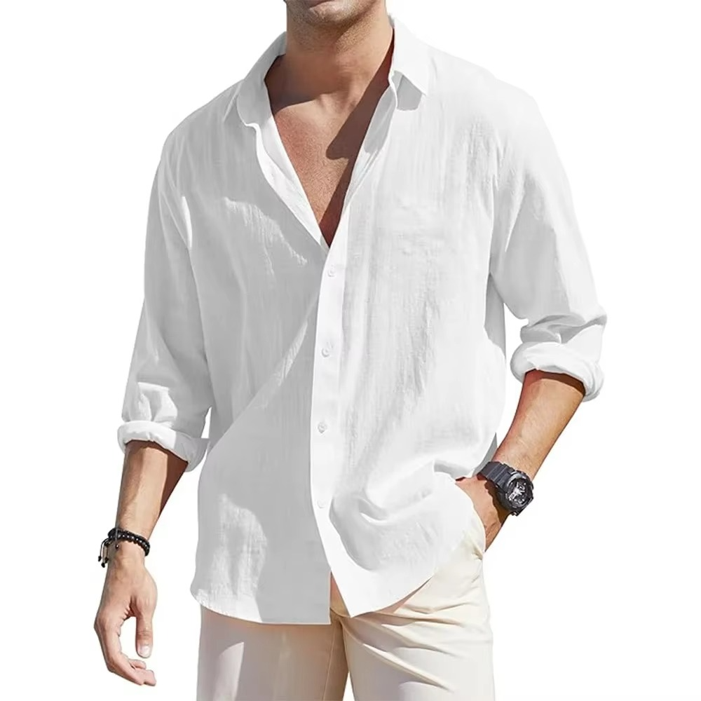 Mens Long Sleeve Linen Button Down Shirt For Cool Comfortable Everyday Style By Street-Wave
