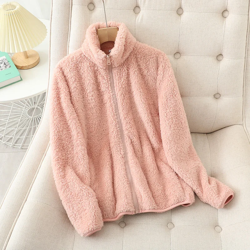 Street-Wave Soft Teddy Jacket For Women With Zipper And High Collar Plush Cozy Comfort