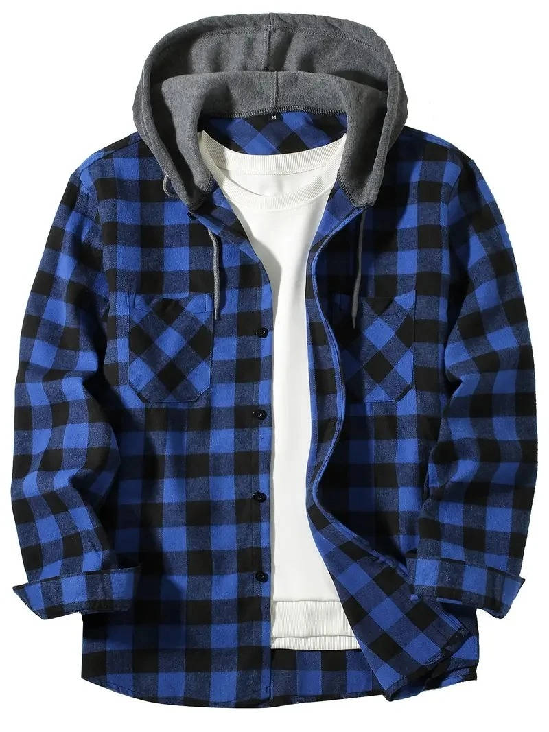 Street-Wave Men's Hooded Flannel Shirt Red And Black Buffalo Plaid With Cozy Fleece Lined Hood