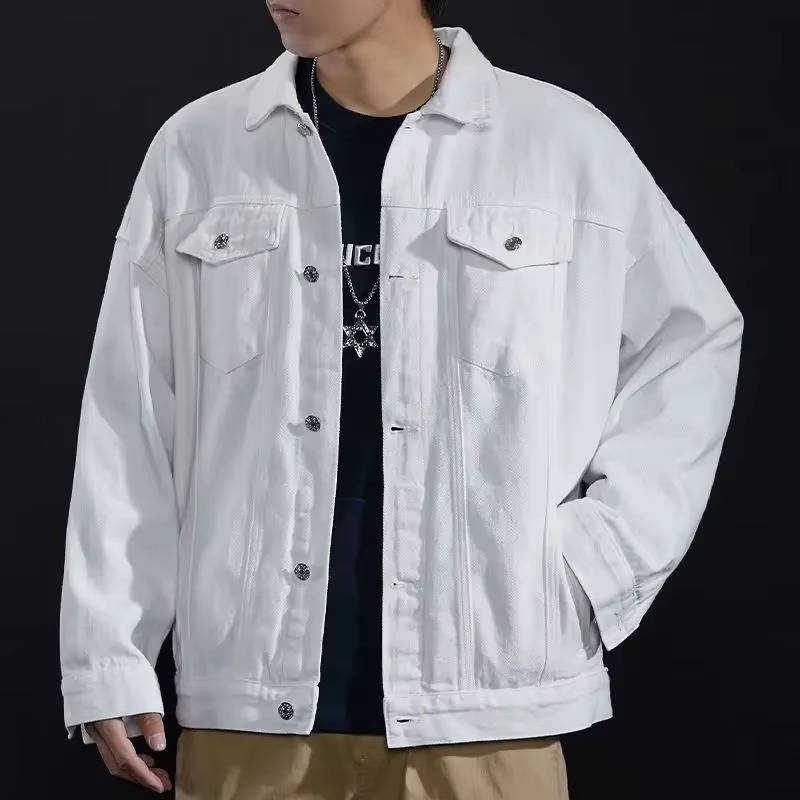 Mens Olive Green Denim Jean Jacket With Front Button Closure And Classic Chest Pockets
