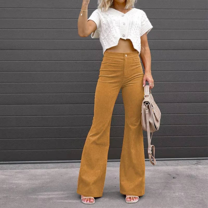 Street-Wave Women's Corduroy Flare Pants - Vintage Style Comfort With All Day Stretch