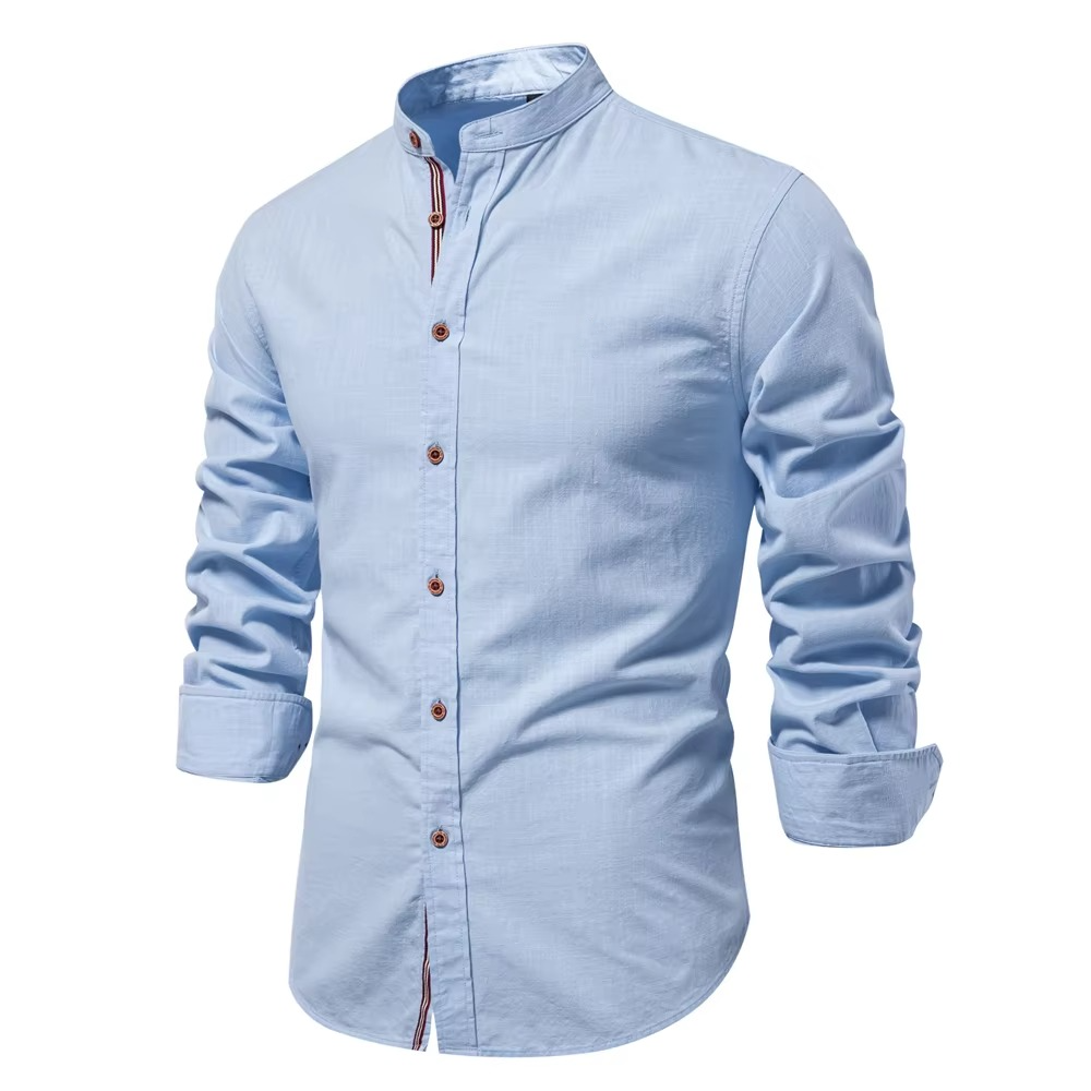 Street-Wave Mens Mandarin Collar Button Up Shirt - Effortless Casual Smart Look For Weekends And Beyond