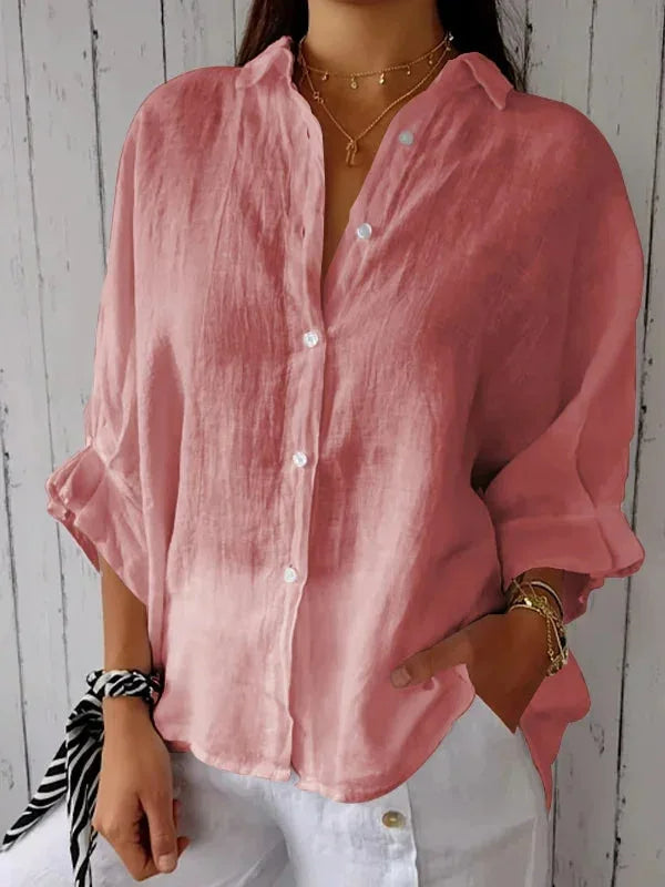 Women's Shirt - Lightweight Material - Relaxed Fit - Button Closure & Classic Collar