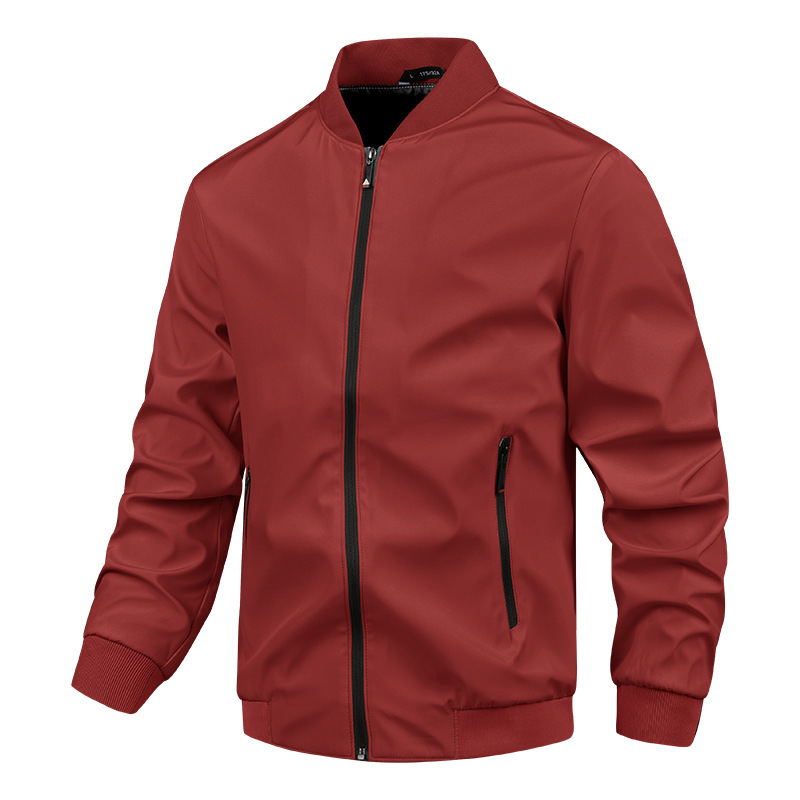 Men's Stand Collar Windproof Jacket With Zipper Closure And Ribbed Trim Regular Fit