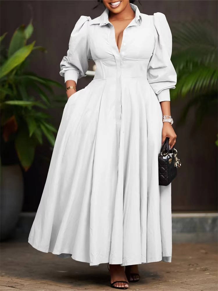 Women Casual Button Long Sleeve Dresses