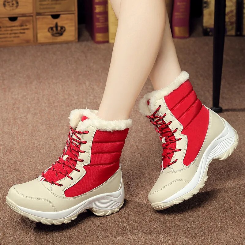Street-Wave Waterproof Faux Fur Lace-Up Winter Boots For Women Warm Dry Comfort All Weather
