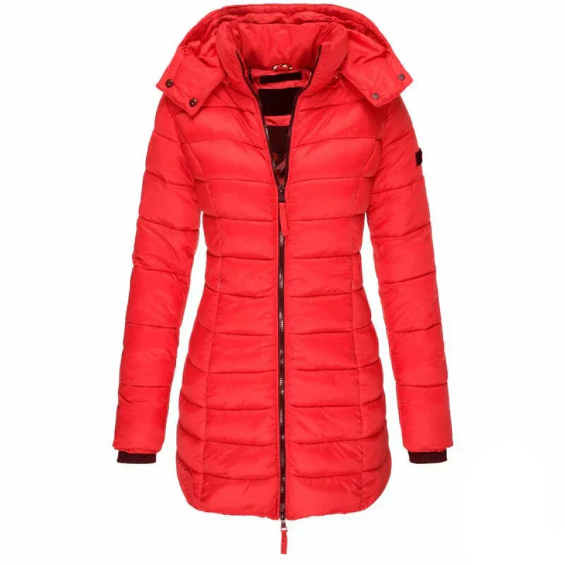 Street-Wave Women's Mid-Length Slim Puffer Jacket With Hood Cozy Warmth For Urban Everyday Wear