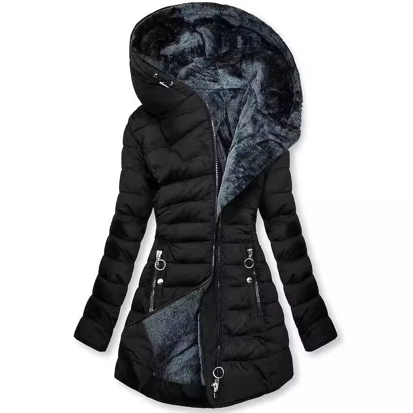 Street-Wave Women's Winter Coat With Hood - Fluffy Polyester Filling For Warmth And Style
