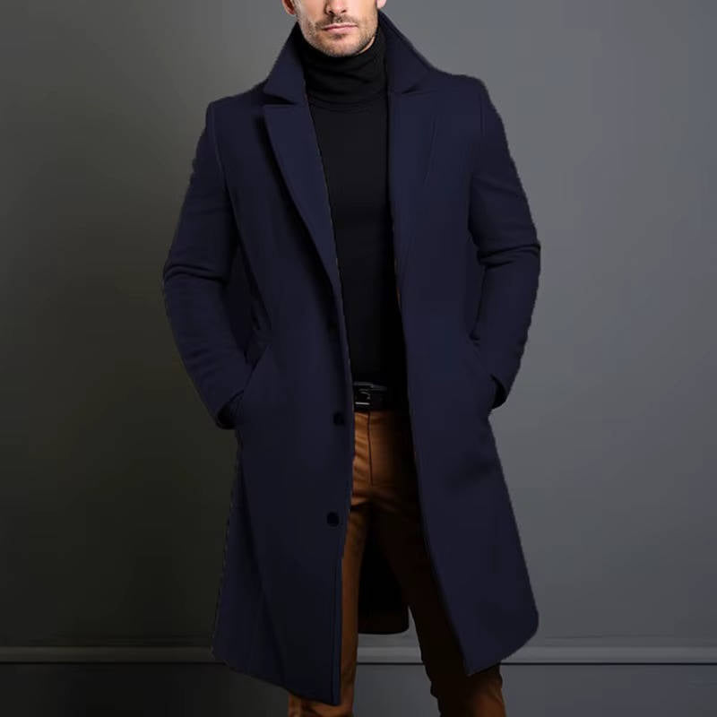 Men's Classic Long Coat Single Breasted Overcoat for Formal and Casual Wear Timeless Black Outerwear