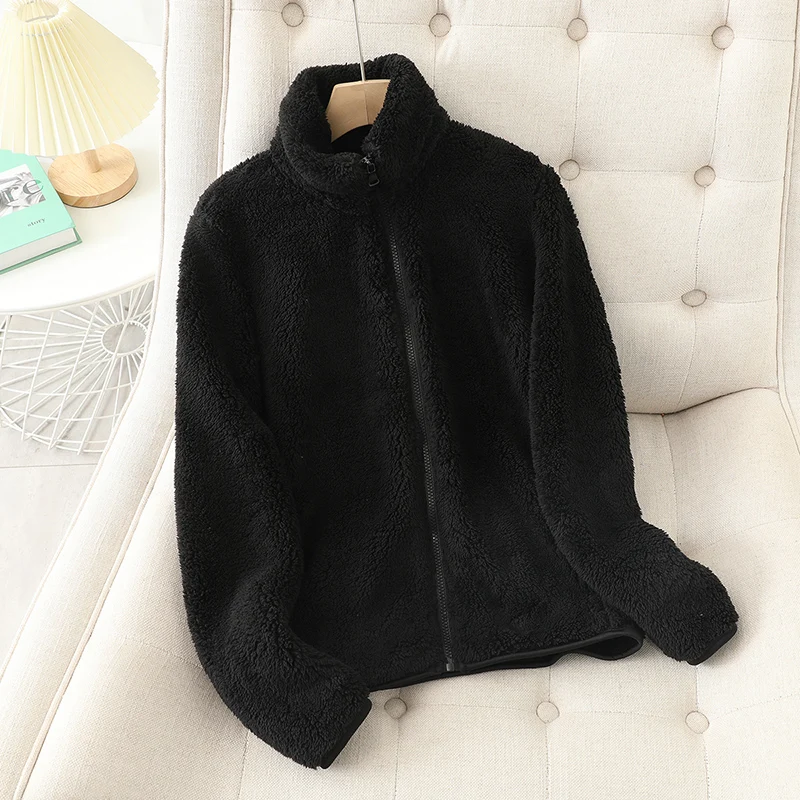 Street-wave Coral Fleece Jacket Unisex Reversible With High Collar Cozy Warmth Everyday