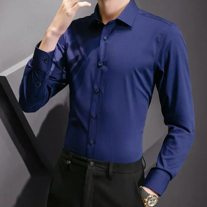 Mens Long Sleeve Dress Shirts Without Pockets With All Day Comfort And Wrinkle Resistant Street-Wave