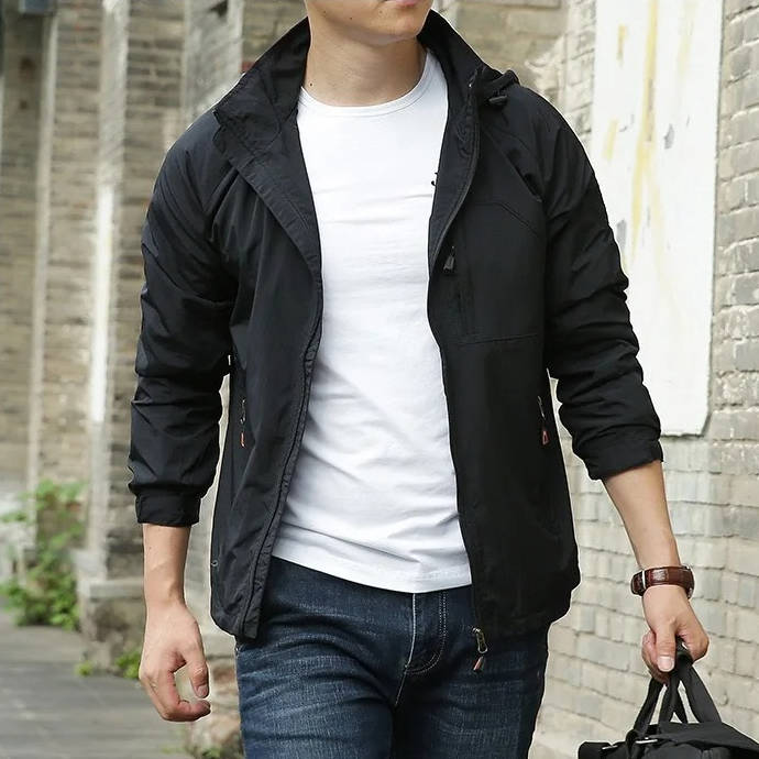Street-Wave Men's Lightweight Utility Jacket Windproof Water Resistant With Zip Pockets