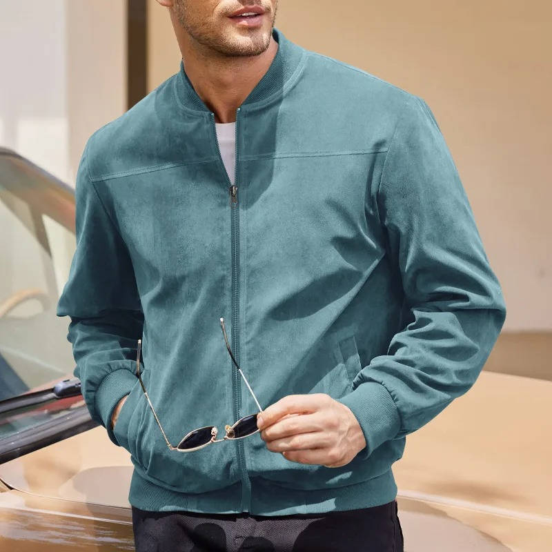 Street-Wave Suede Bomber Jacket For Men Fashionable Lightweight Everyday Wear Versatile Style