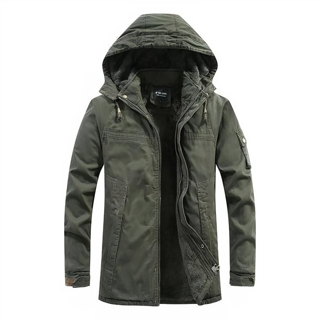 Street-Wave Men’s Fur-Lined Hooded Jacket Regular Fit Windproof With Multiple Pockets Zip Front