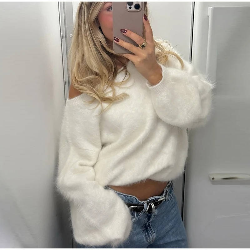 Street-Wave Women's Cropped Fluffy Fur Sweater - Plush, Cozy Warmth With Modern Cropped Silhouette For Brunch And Weekend