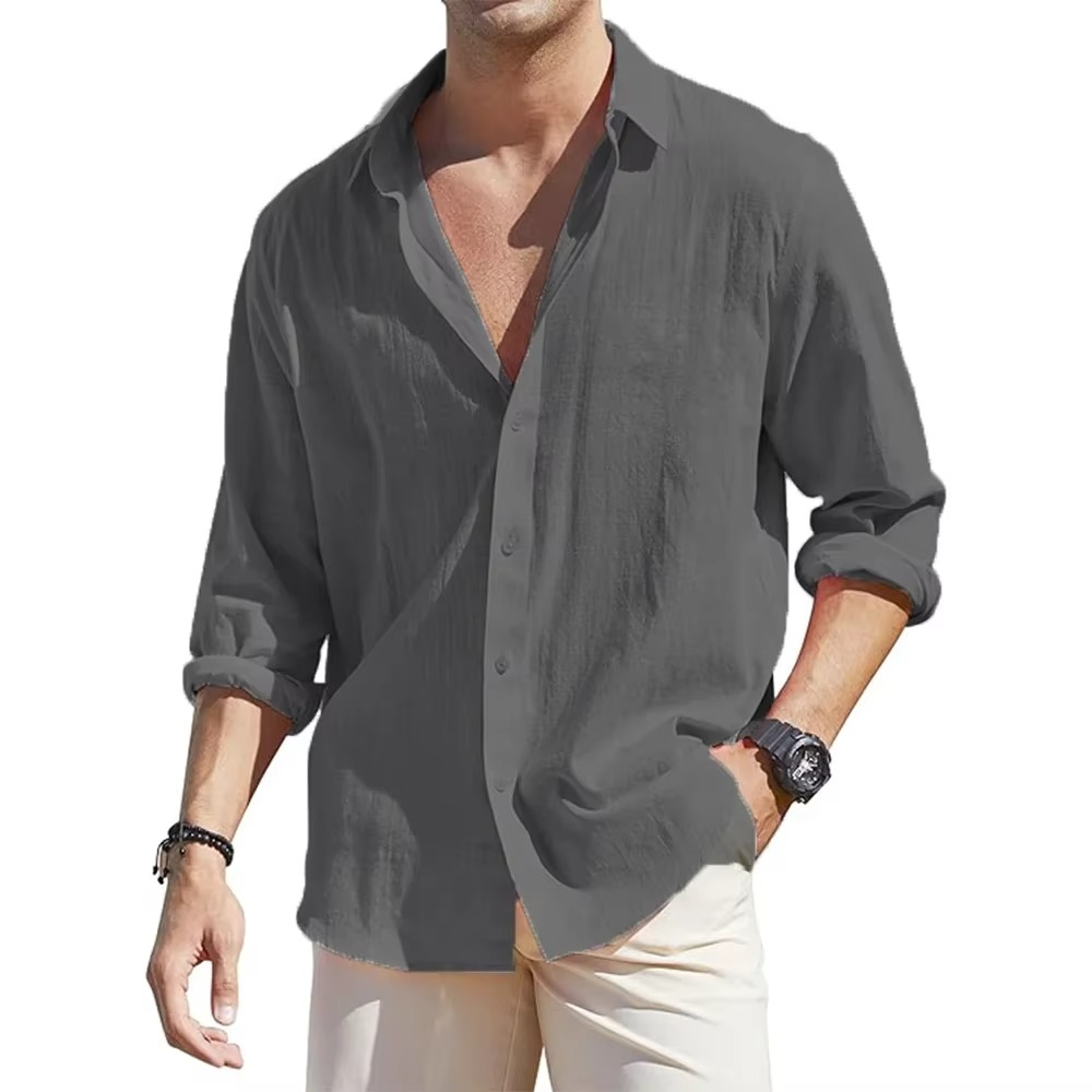 Mens Long Sleeve Linen Button Down Shirt For Cool Comfortable Everyday Style By Street-Wave