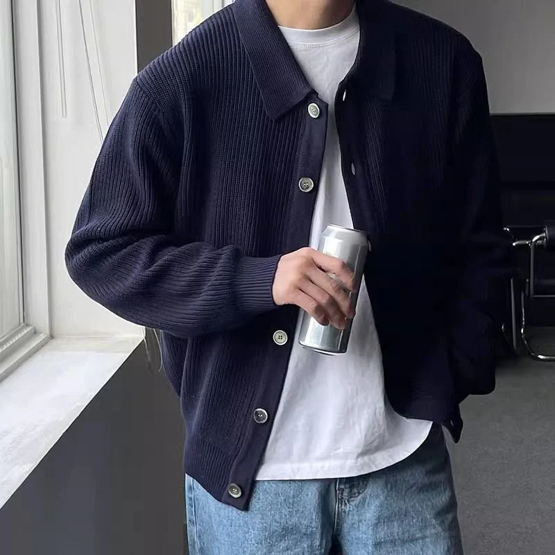 Nordisk Flair Mens Knitted Cardigan Sweater Relaxed Fit Button Front Ribbed Collared Neckline Fall Style
