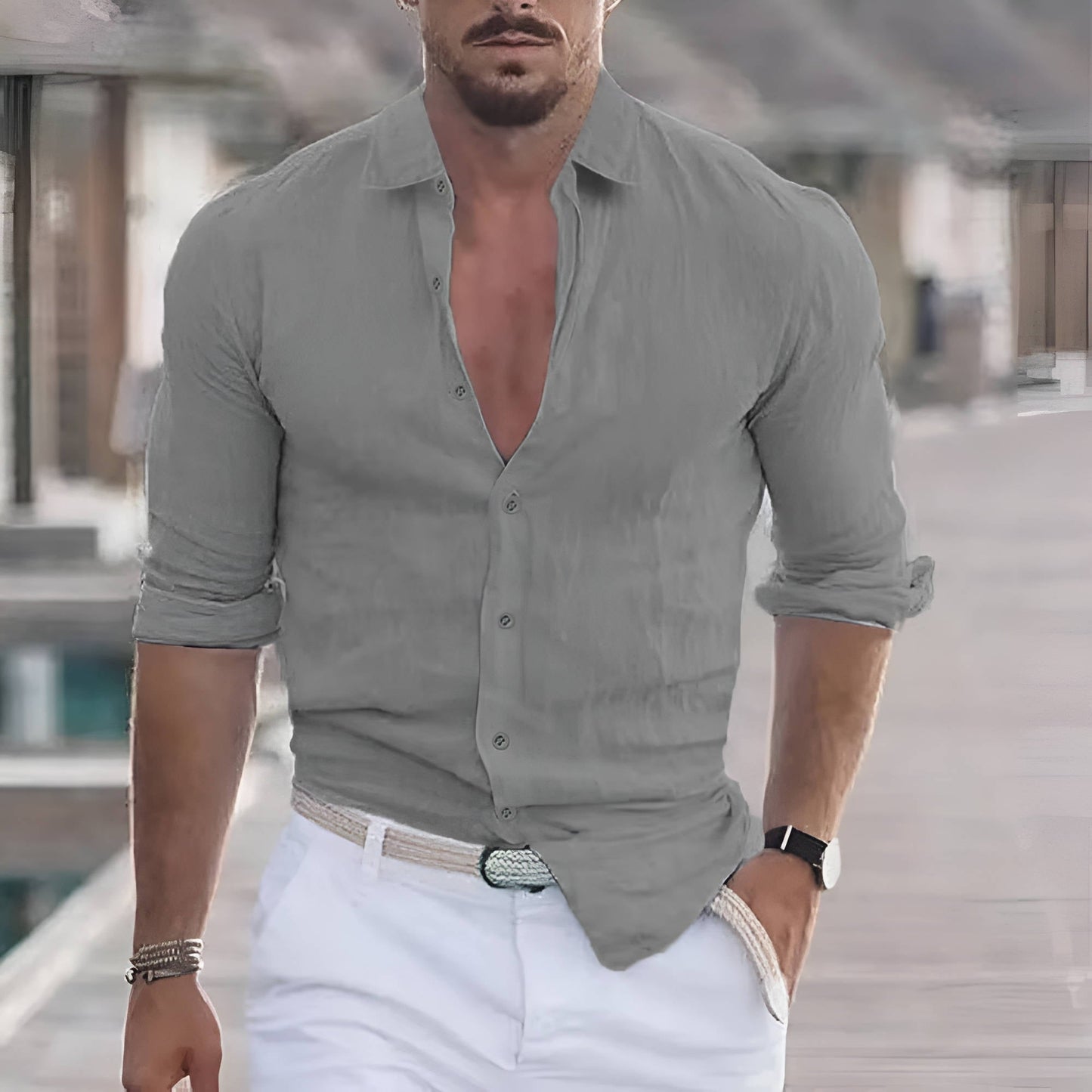 Men's Cotton Linen Shirt Long Sleeve Breathable Casual Everyday Wear For Summer Season